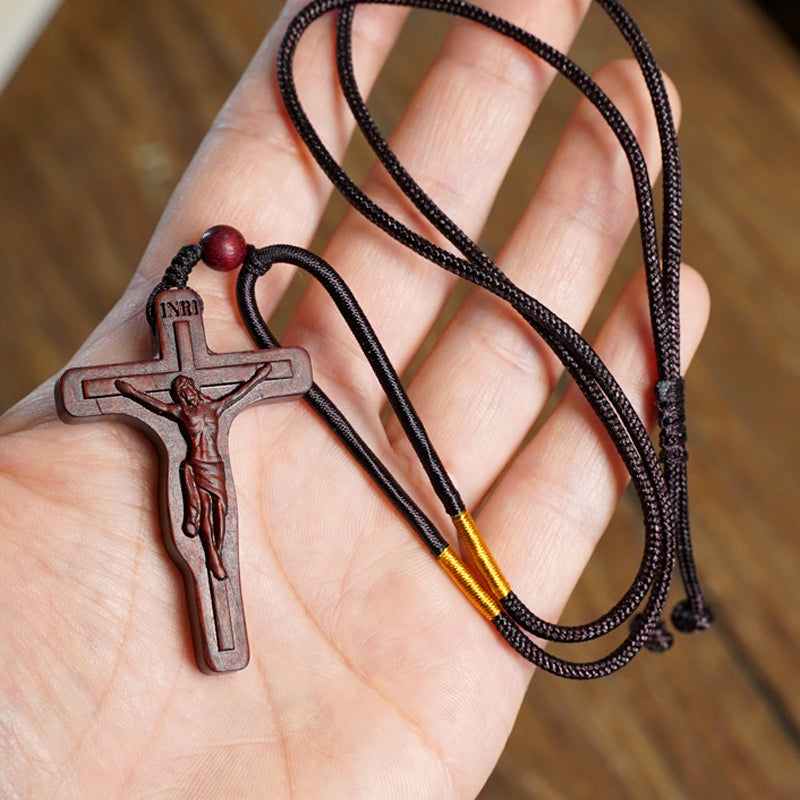 Wooden Cross Pendant Necklace