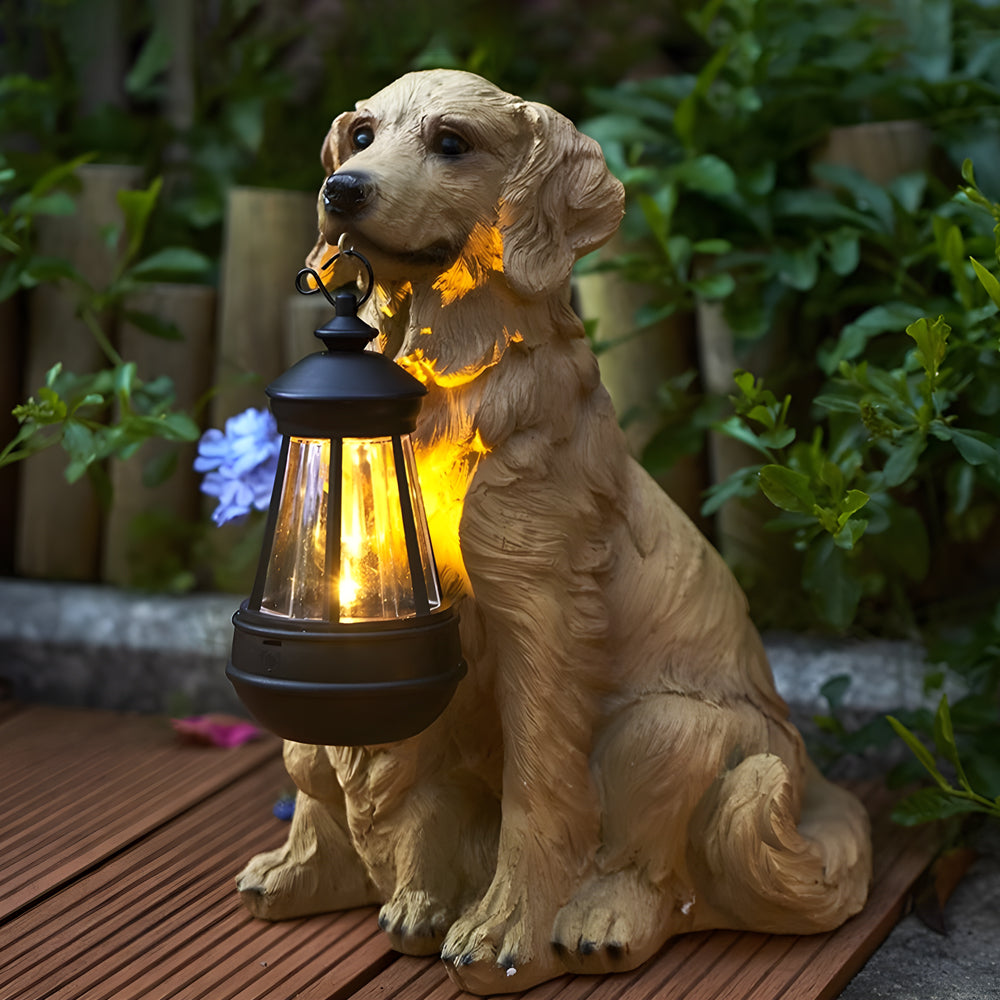 Solar Powered Outdoor Garden Lights with Dog Statue