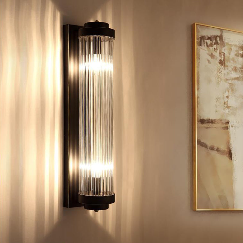 Sleek Black Crystal 2 Light Wall Lamp Sconce
