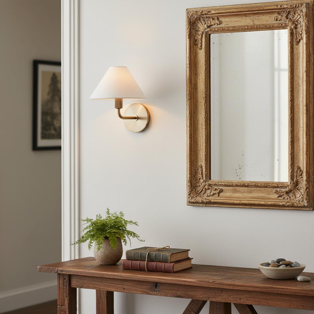 Modern Brass Linen Wall Light Fixture