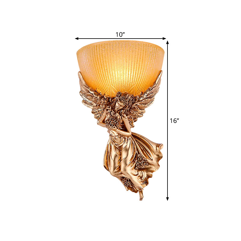 Rustic Gold Wall Sconce Lamp with Warm Glass Shade