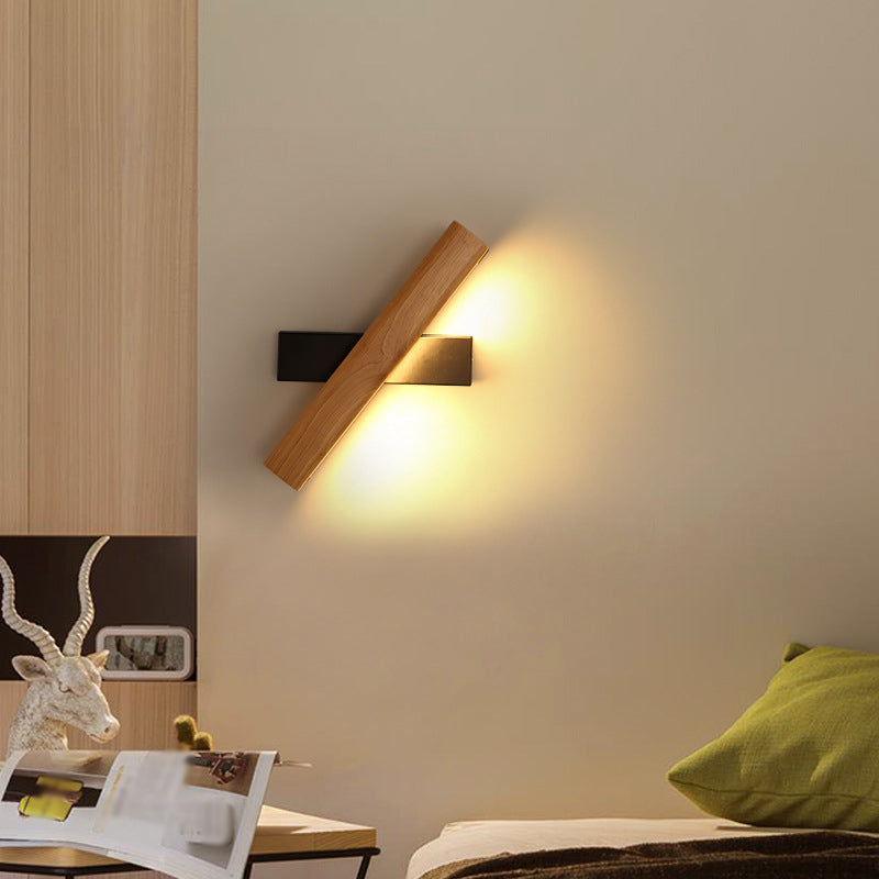 Simple Wooden LED Bedroom Wall Lamp