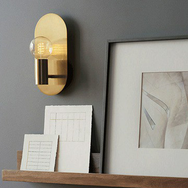 Sleek Gold Metal Wall Sconce Light with Oval Shade