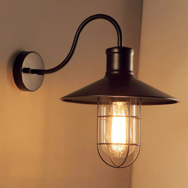 Metal Gooseneck Wall Lamp with Cage Shade