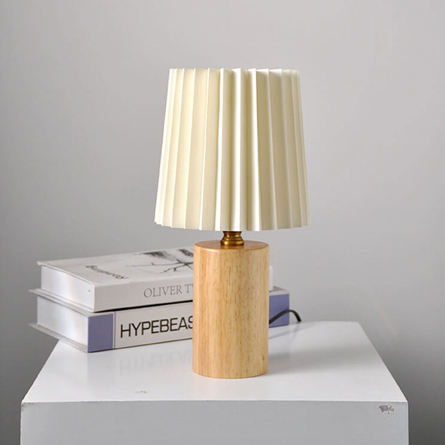 Rustic Wooden 1-Light Table Lamp with Classic Shade