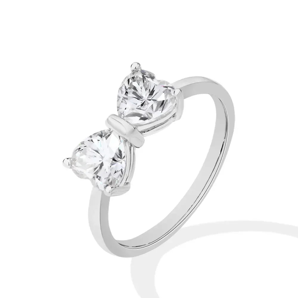 Elegant Sterling Silver Bow Moissanite Ring