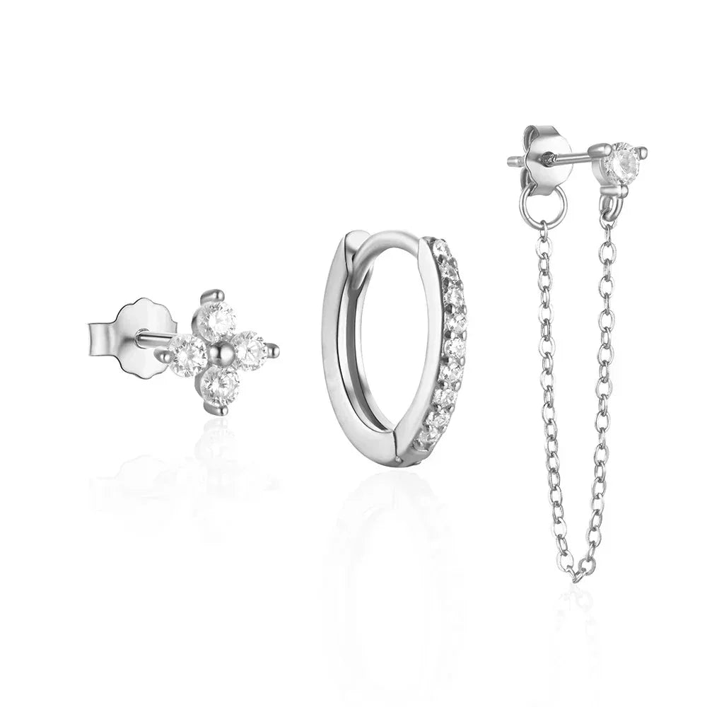 Delicate Flower Drop Earring Set 3 Pieces