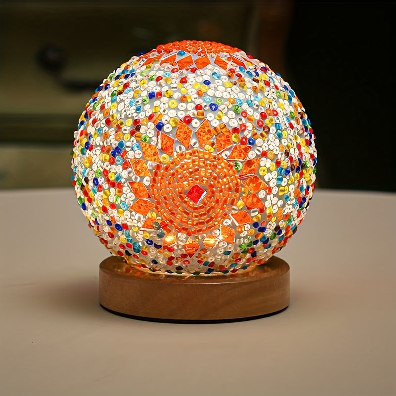 Colorful Glass Globe Table Lamp with Wood Base