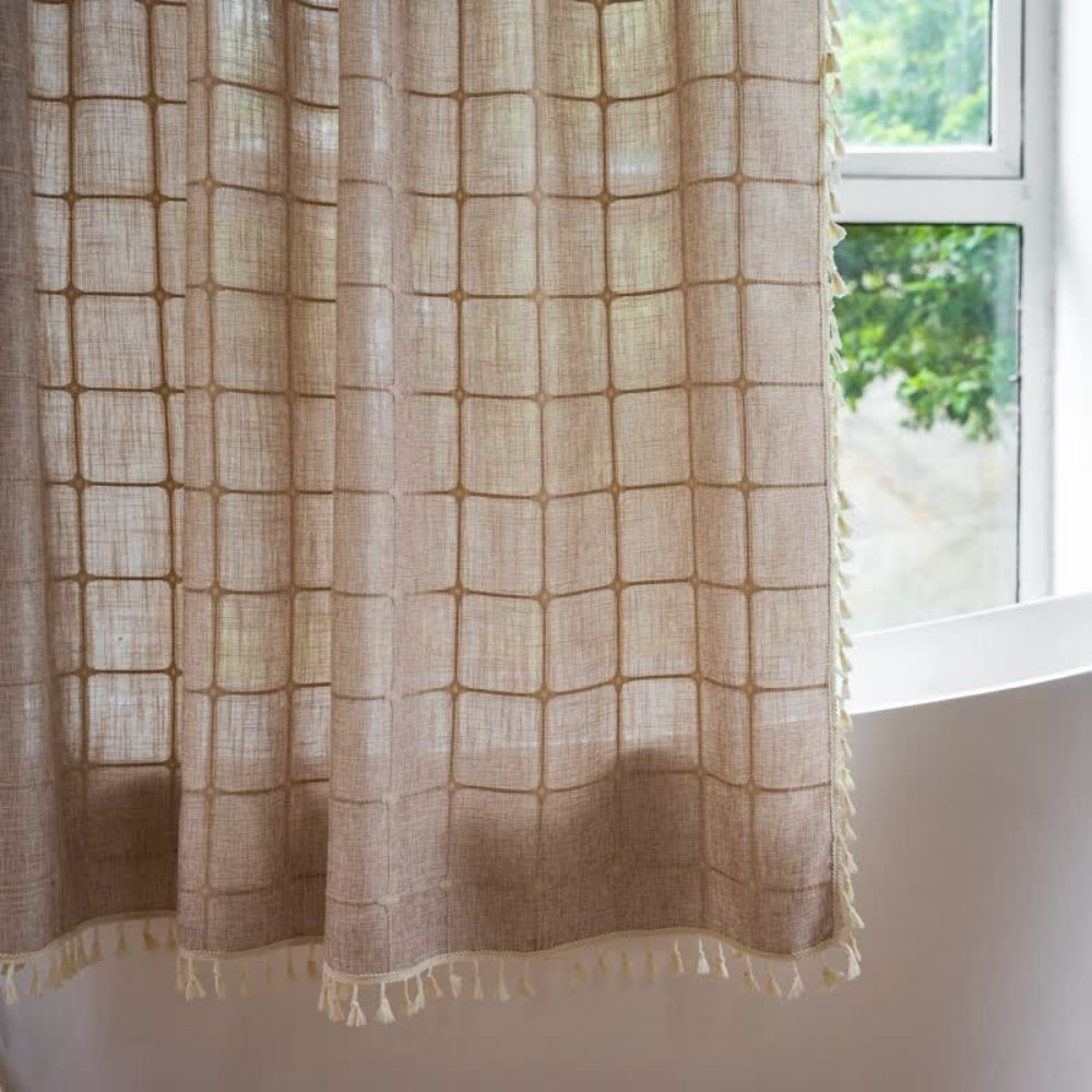 Colorful Checkered Shower Curtain with Tassels Waterproof Bathroom
