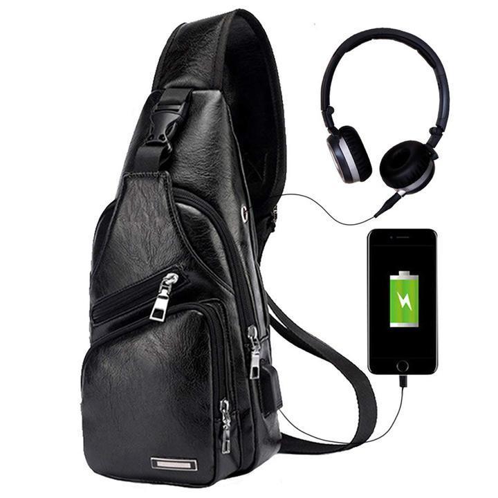 Big Mens Genuine Leather Cross Body Backpack Bag