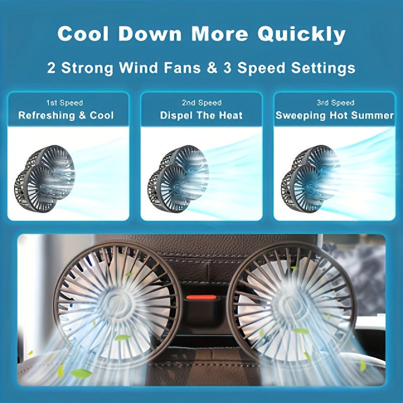 Portable Dual Car Fan with Silent Rotation