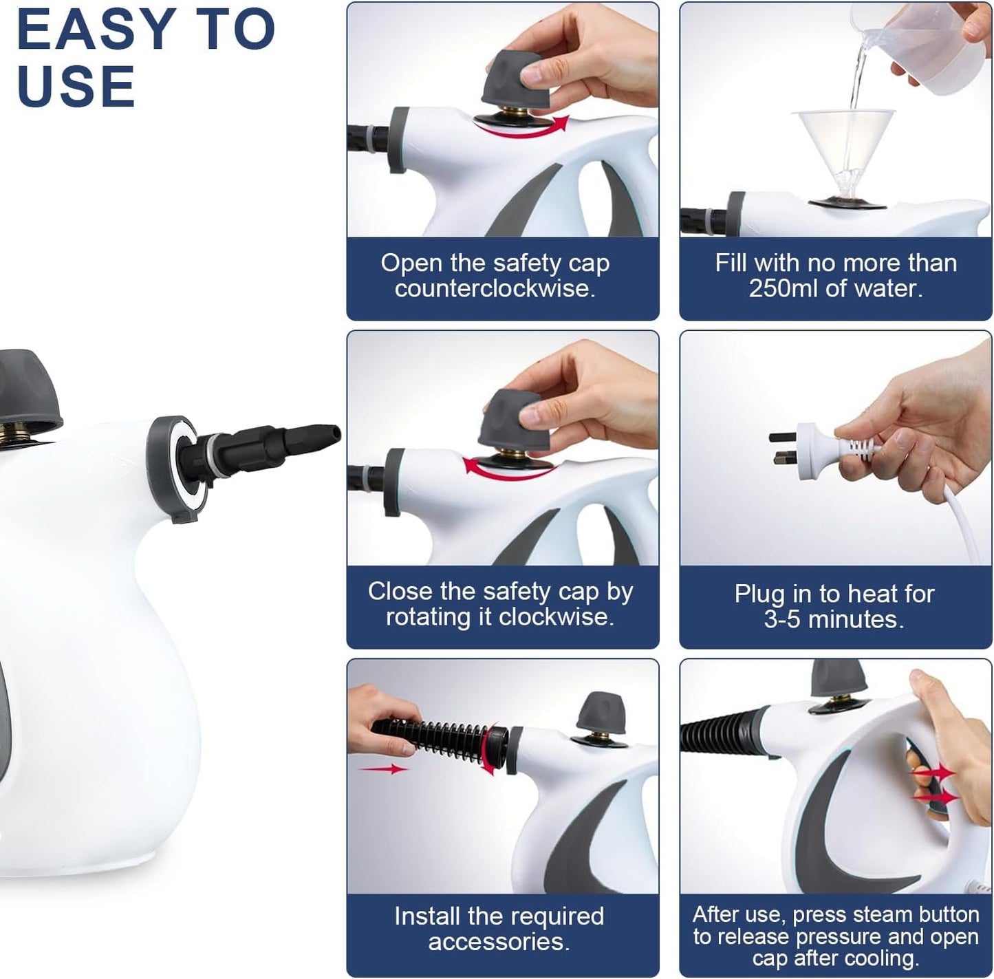 Powerful Handheld Steam Cleaner with 9 Accessories