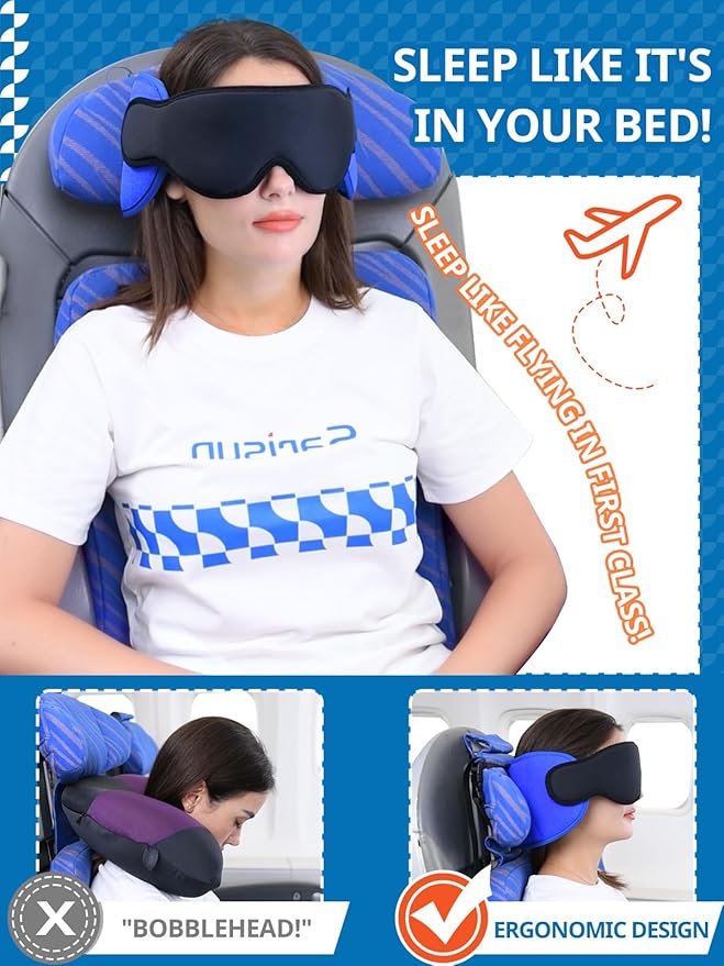 Soft Travel Neck Pillow Set with Eye Mask & Strap
