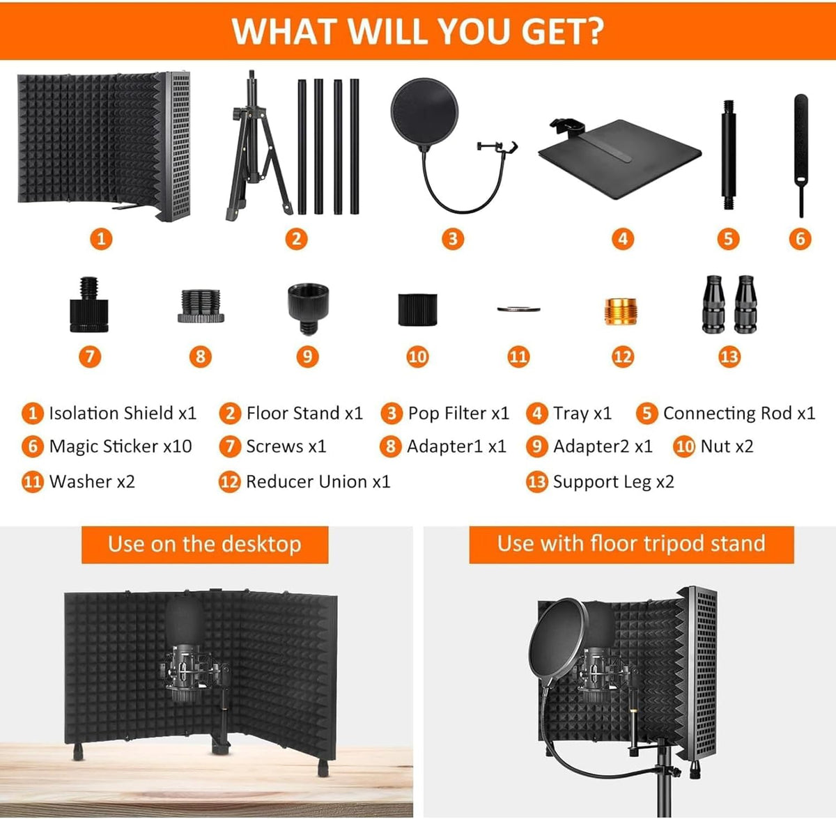 Portable Collapsible Mic Isolation Shield with Tripod Stand