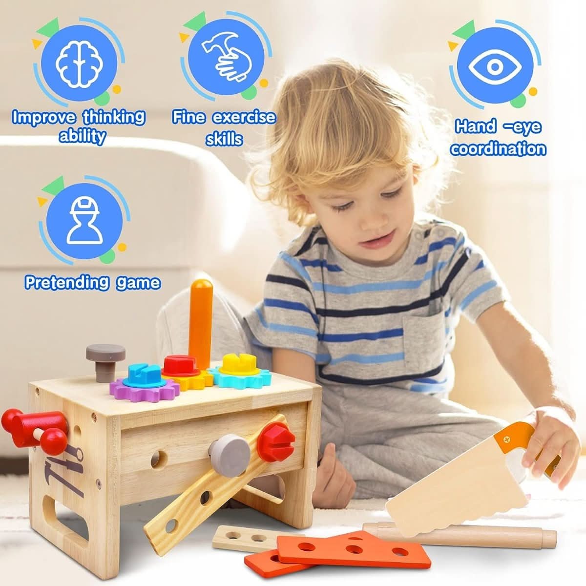 Wooden Toy Toolbox for Kids Creative Play