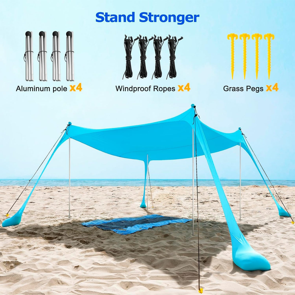 Portable Sun Shelter Beach Tent with Aluminum Frame