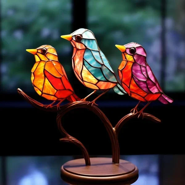 Colorful Glass Bird Figurine Decor
