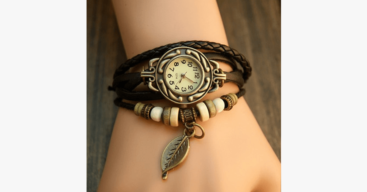Stylish Leaf Pattern Vintage Watch