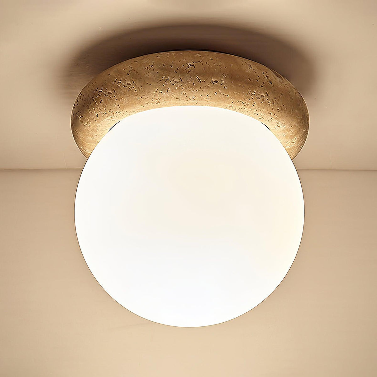 Soft Beige Glass Ceiling Lamp Flush Mount Light Fixture