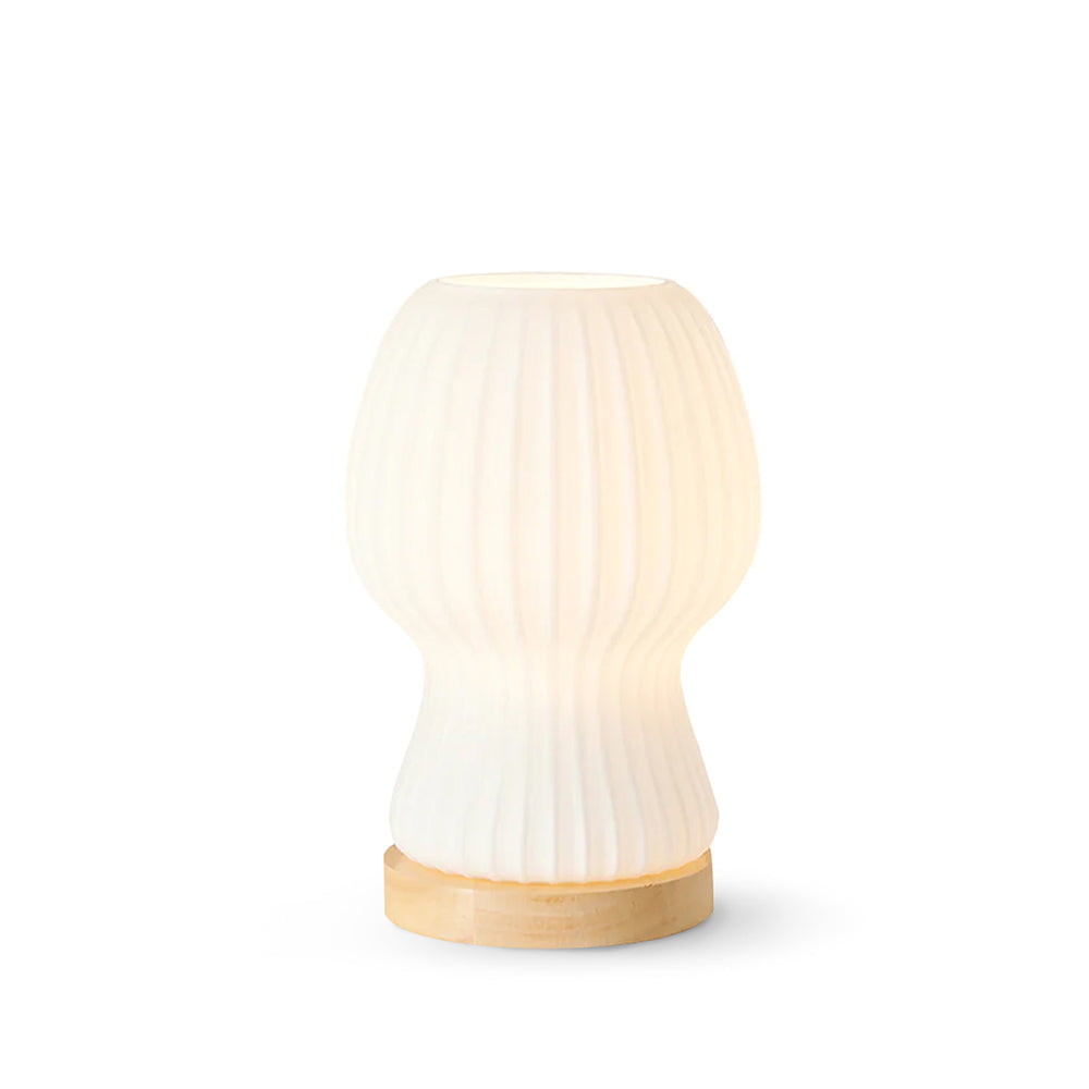 Sleek Glass Table Lamp with Wood Base