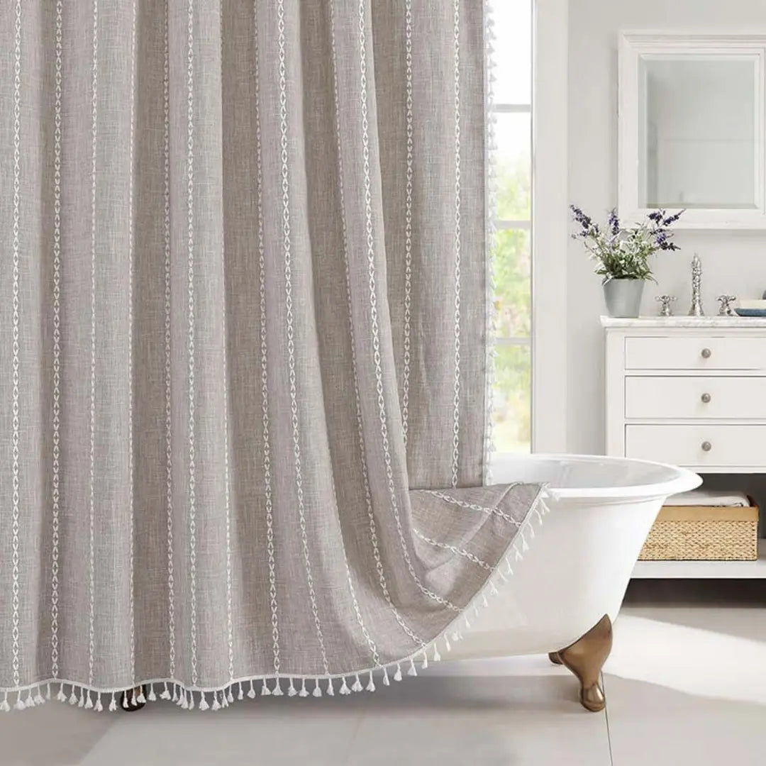 Rustic Natural Fiber Shower Curtain with Fringe