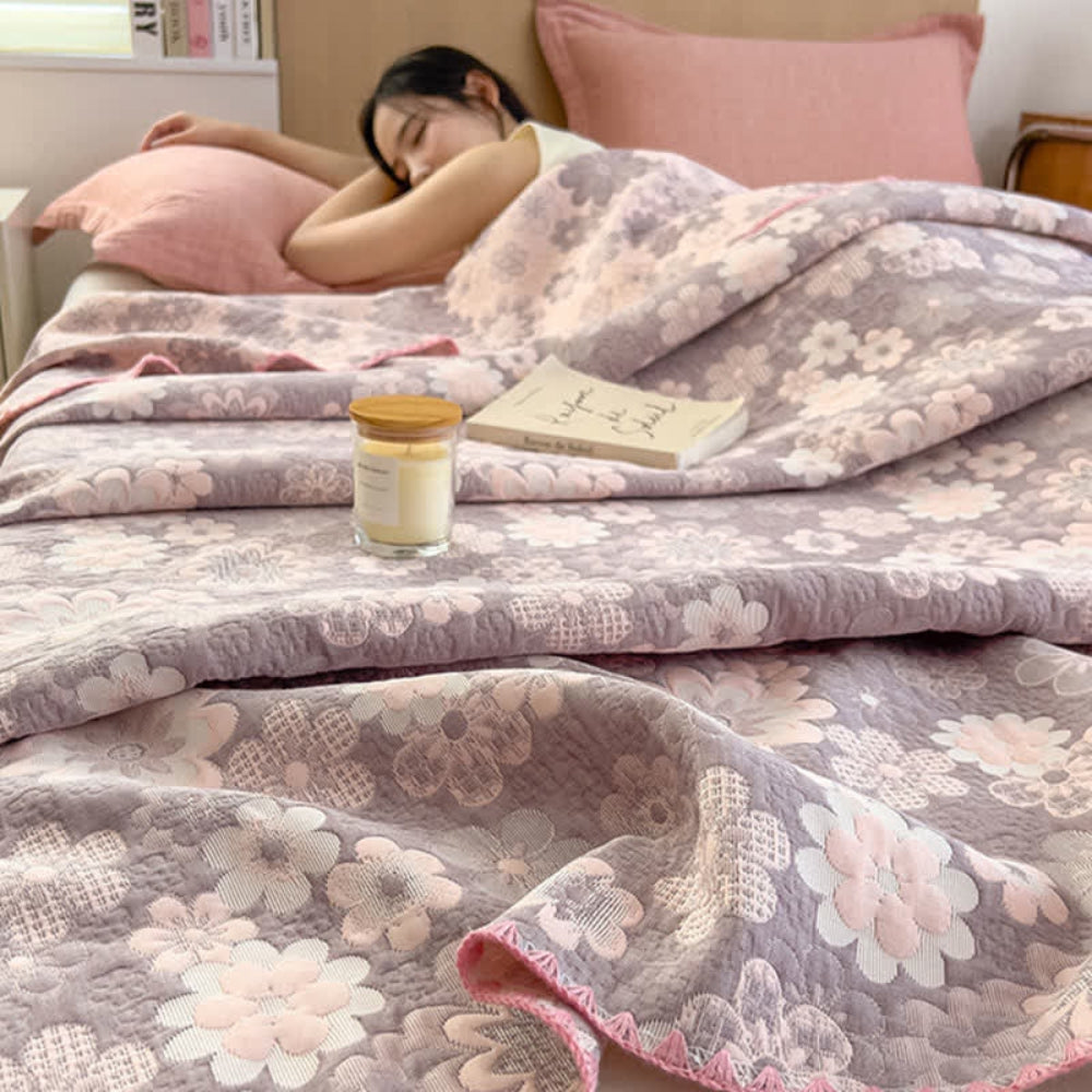 Soft Breathable Throw Blanket Floral Reversible Design