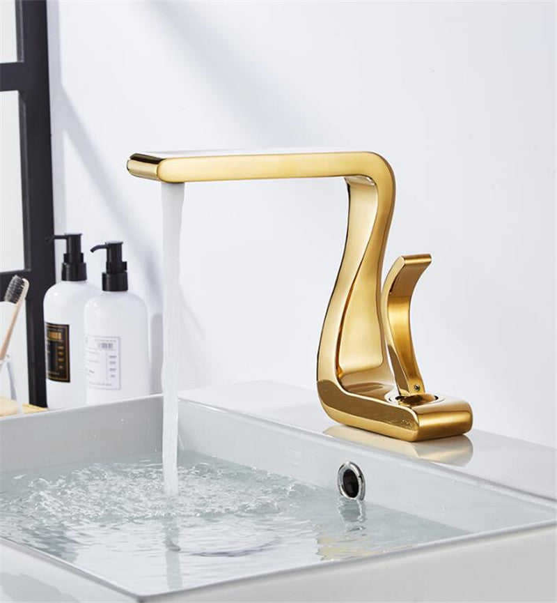 Sleek Gold Bathroom Faucet Single Handle Modern Brass
