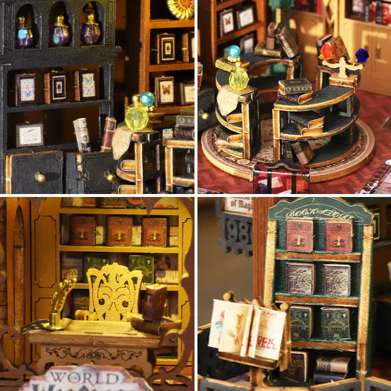 Wooden Dollhouse Bookstore Kit with Furniture