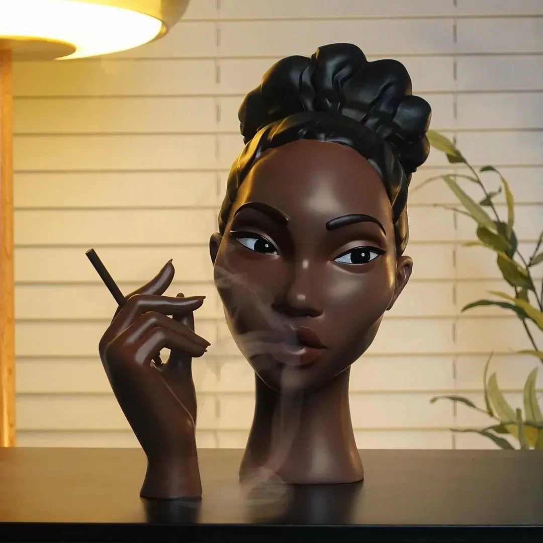 Beautiful Black Female Incense Holder Statue