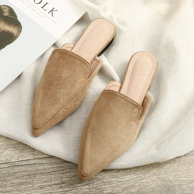 Luxury Suede Pointed Toe Mule Shoes