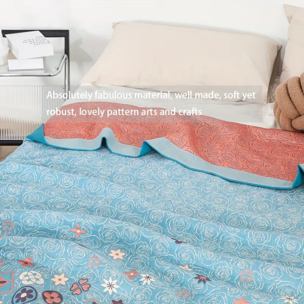 Breathable Floral Throw, Gentle Cotton Blanket