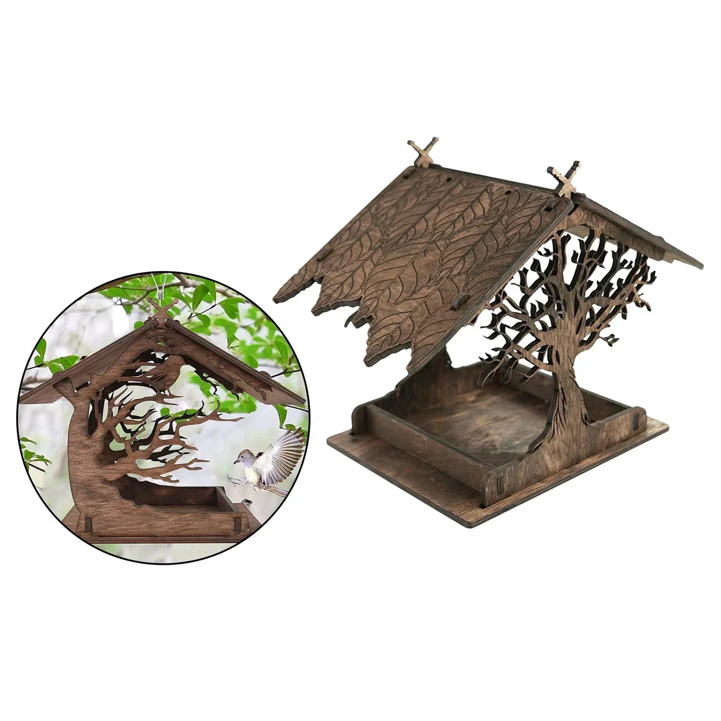 Natural Wooden Garden Bird Feeder