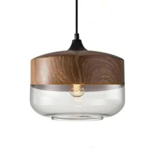 Unique Wooden Glass Hanging Lamp Adjustable