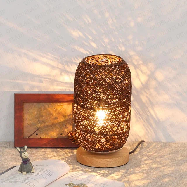 Rustic Wooden Table Lamp with Soft Warm Lighting