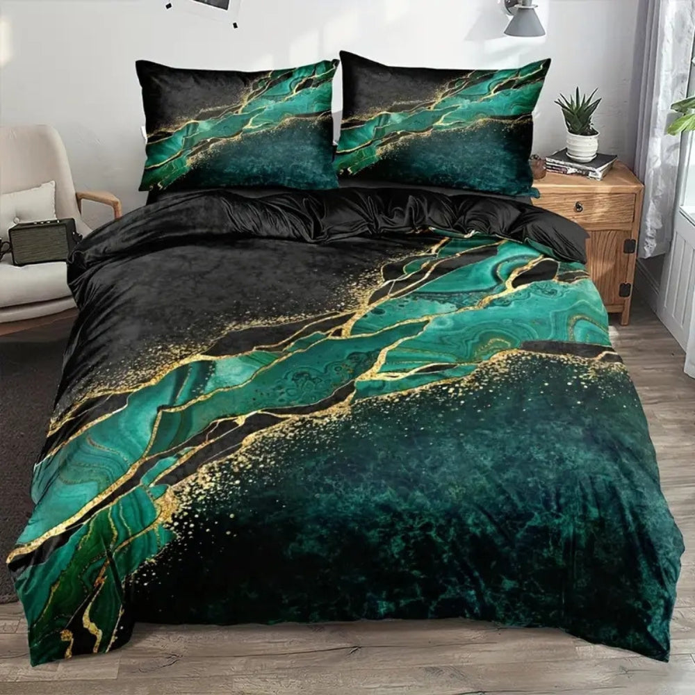 Luxurious Green Gold Bedding Duvet Cover Set