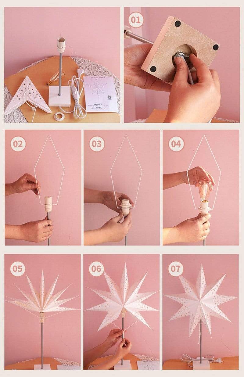 Warm LED Star Table Lamp - Wooden Base Home Light