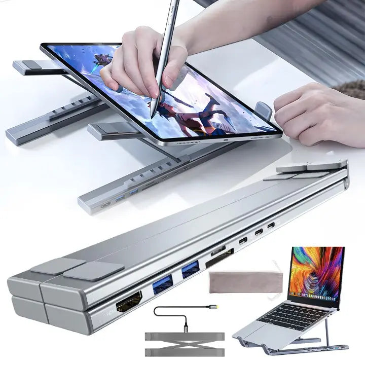 Portable Laptop Stand with 8-in-1 USB Hub
