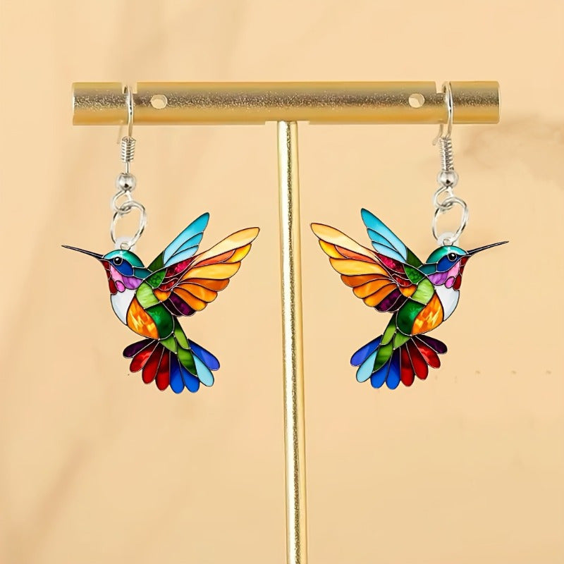 Vibrant Bird Drop Earrings