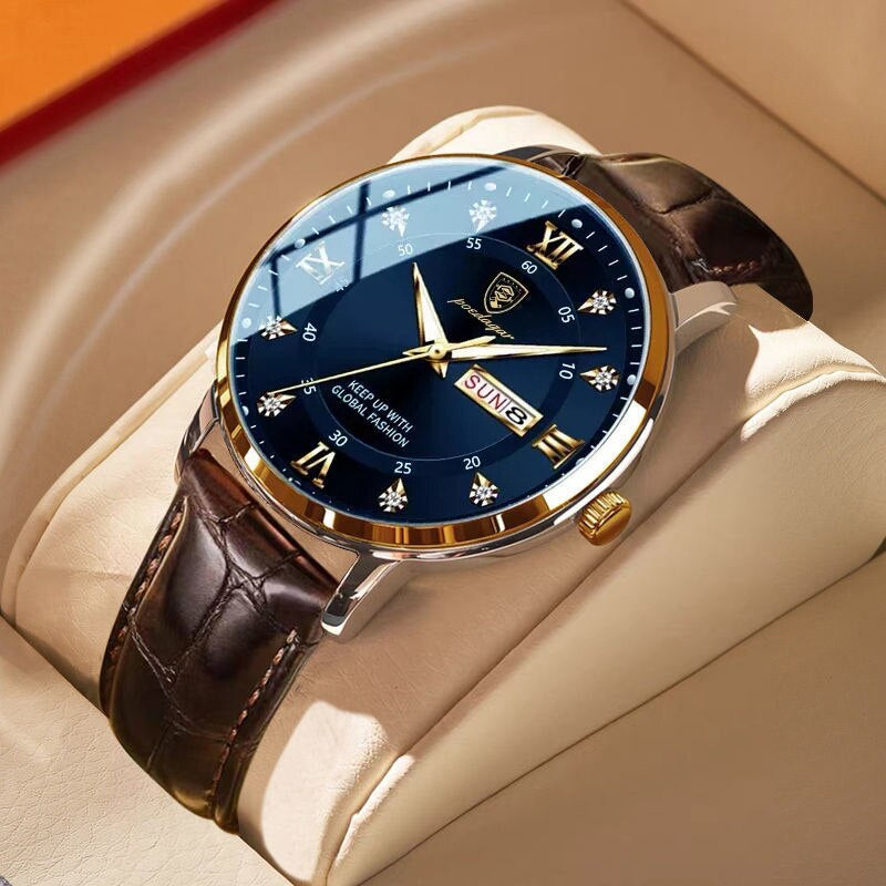 Shining Leather Mens Wristwatch