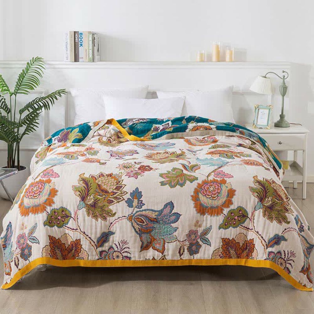 Soft Floral Throw Blanket Reversible Design