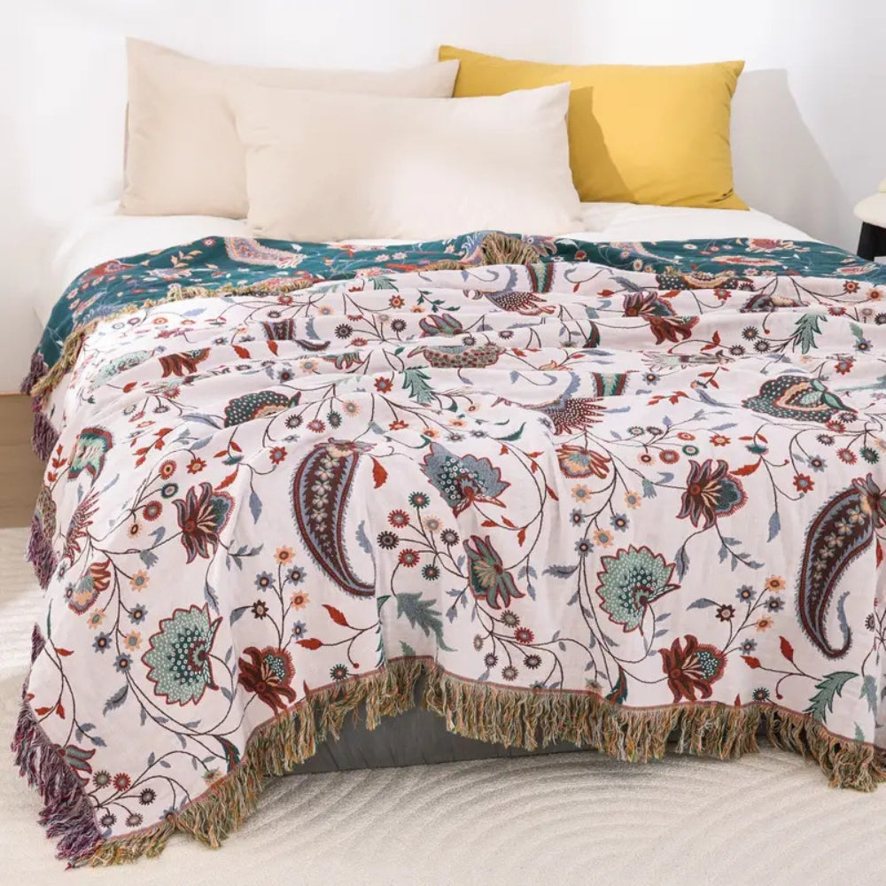 Cozy Plush Throw Blanket, 100% Cotton Floral Design