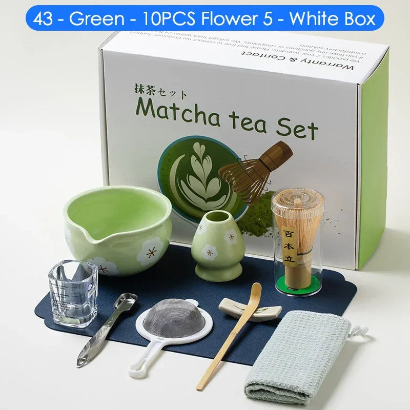 Green Tea Set 10-Piece Bamboo Ceramic Standard Size