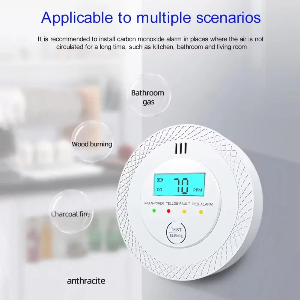 Smart Home CO and Smoke Alarm Detector with LCD Display