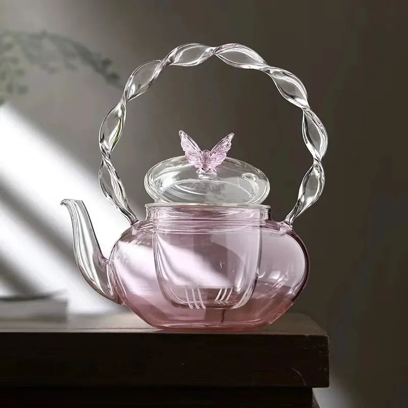 Delicate Flower Top Clear Glass Tea Pot Infuser