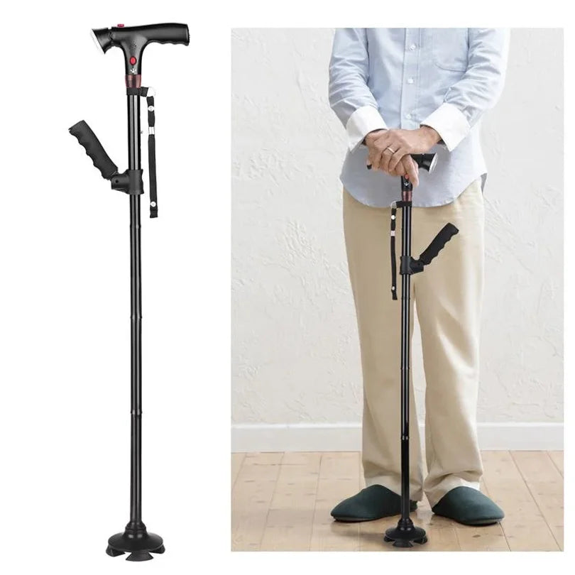 Portable LED Walking Stick with Alarm and Grip