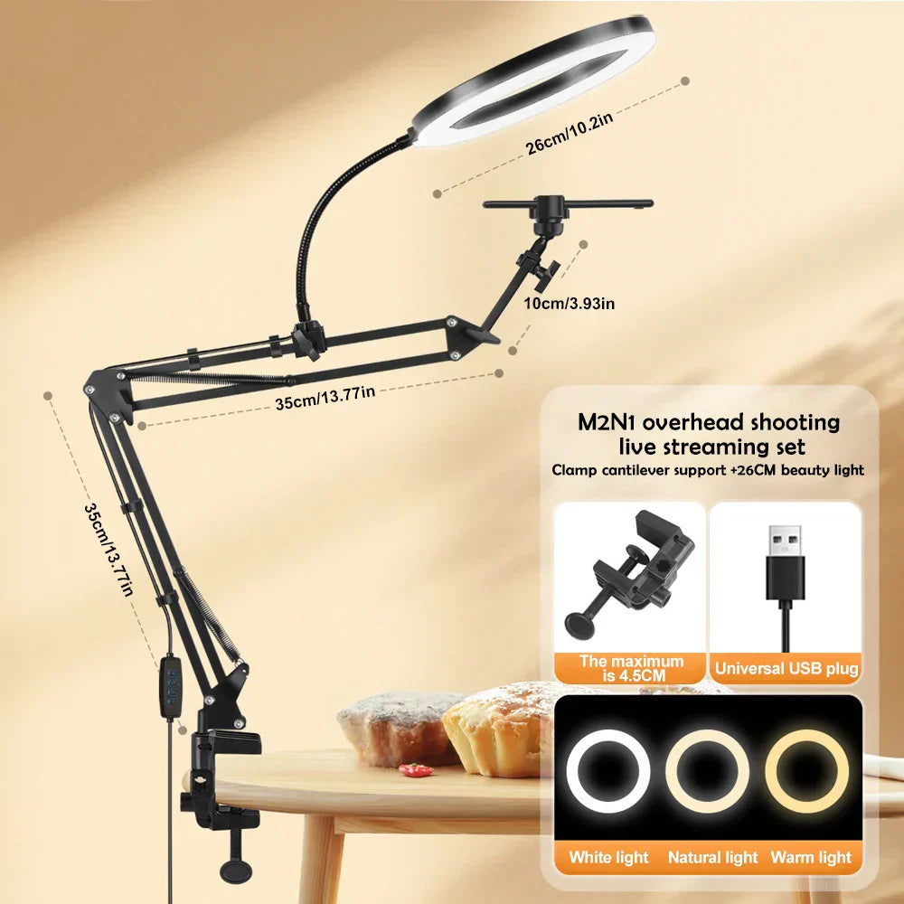 Portable LED Ring Light with Adjustable Arm & Phone Mount