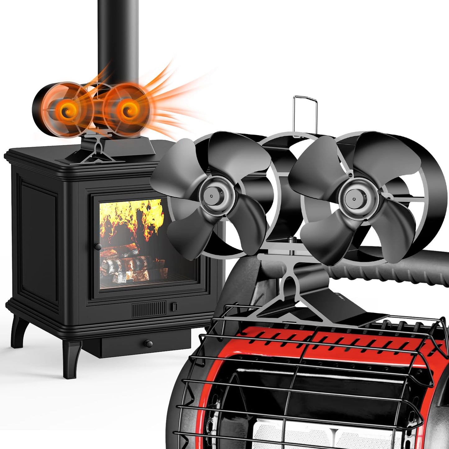 Efficient 4-Blade Wood Stove Fan Heater