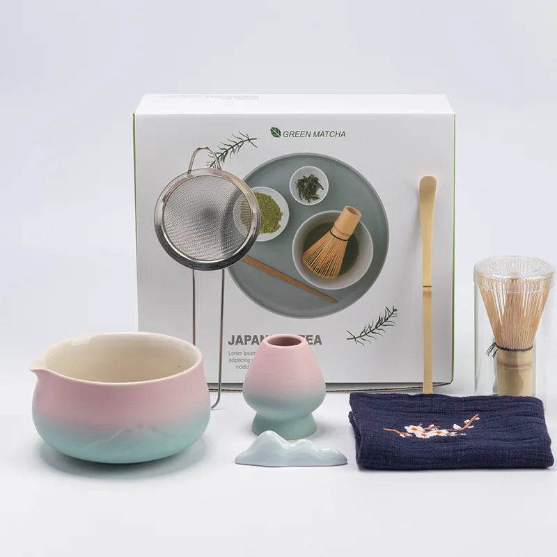 Traditional Green Tea Ceramic Set with Bamboo Handle