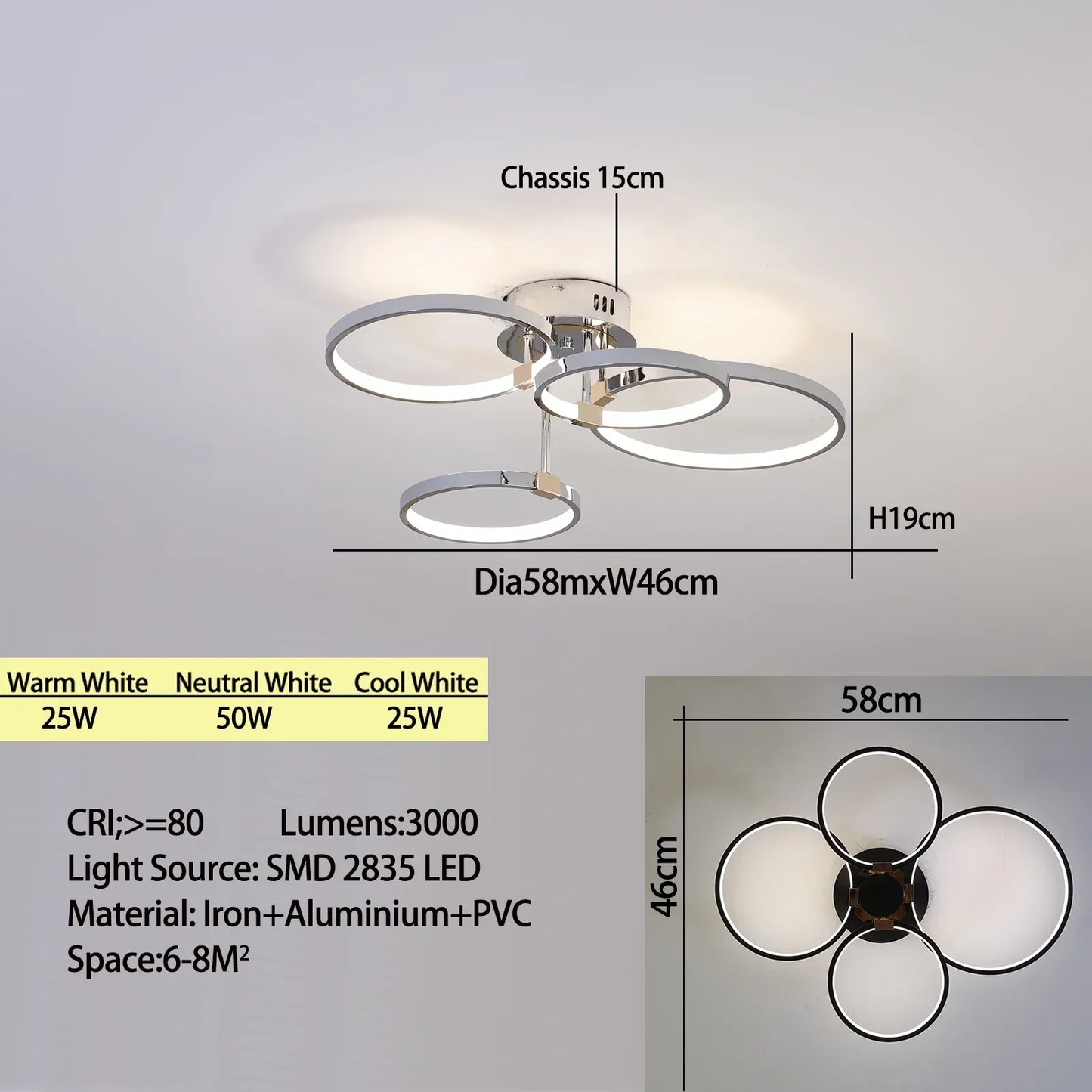 Bright Adjustable LED Chandelier Light with Remote