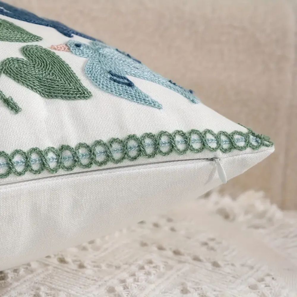 Retro Floral Embroidered Pillow Cover